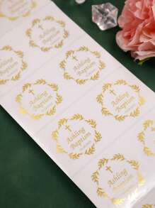 LICVIC Da 30 a 240 pezzi di adesivi personalizzati per il battesimo con stampa in oro, oro o argento, etichette personalizzate per i favori del battesimo, adesivi personalizzati, trasparenti, bianchi, in foglia metallica, tondi, 4x4cm, per il rientro a scuola