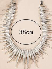 1pc Vintage Gothic-Style Asymmetrical Geometric Metal Necklace, Suitable For Women's Everyday & Party Wear - Silver - View 4