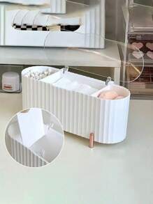 Organizador de herramientas de maquillaje, dispensador de clips de plástico para bastoncillos, clip transparente para bolas y bastoncillos de algodón, frasco de baño de 3 compartimentos, bastoncillos de algodón, bolas de algodón, organizador multiusos de cajones para almohadillas de algodón