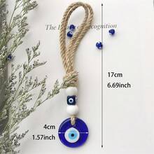 1 件手工木珠挂饰，土耳其蓝色邪眼吊饰，理想的保护象征，适用于汽车内饰、家居装饰、壁挂、包袋配饰 - 独特时尚的节日礼物