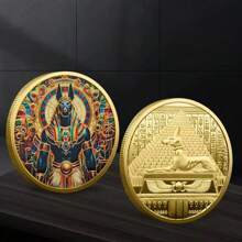 1pc Commemorative Coin With Anubis Jackal Head Design, Ancient Egyptian Death God Memorial Coin, Pyramid Coin, Hero Memorial Coin, Guardian Angel Memorial Coin, Knight Memorial Coin