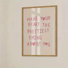 1pc Artist's Canvas Modern Quotes Art Print Posters: Pink Heart Motif Wall Arts For Bedroom, Living Room, Kitchen, Or Corridor Decor