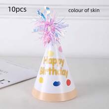 6pcs Mixed Style & 10pcs Solid Color Colorful Tinsel Birthday Hats, Magical Party Hat, Party Hat, Goddess Hat With "Happy Birthday" Text, Lightweight Paper Hat, Suitable For Festival Celebration, Birthday Party Accessories | Tinsel Top Hats, Birthday Party, Tabletop Decoration - Multicolor - View 14