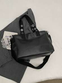 Fabric Material Large Capacity Multi-Pocket Rivet Punk Style Women Shoulder Bag Crossbody Bag - Black - View 4