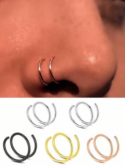 1/3/5Pcs/1Set Women's Bilayer Piercing Nose Ring Lip Ring Gold/Black/Silver/Color/Rose Gold Stainless Steel Piercing Nose Ring Body Jewelry