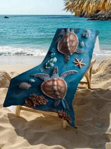1pc Deep Sea Coral Turtle Pattern Beach Towel, Colorful Deer, Patterned With Colorful Hat Dog, Tropical Sunset Palm Tree Surfboard, Creating A Dreamy Ambiance, Tropical Coastal Scenery, Suitable For Swimming Pool, Bathing, Travel And Camping Beach Essentials