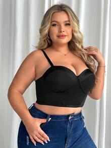 大码女士舒适钢圈文胸，时尚且有支撑力的日常文胸 - 黑色 - 查看 3