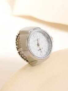 Bộ đồng hồ và nhẫn kiểu Gothic phương Tây, màu bạc sáng bóng nhiều màu sắc, dây đeo co giãn có thể điều chỉnh, thích hợp cho nữ giới và các cặp đôi đeo hàng ngày, bộ trang sức đồng hồ và nhẫn thời trang dành cho nữ với các màu hồng, xanh dương, tím, xanh lá cây, đỏ, vàng. - Nhẫn tròn bạc - Xem 8