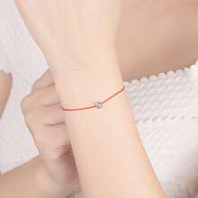 1pc Summer Birthstone Red String Bracelet, Single Diamond Rose Gold Plated Ladies Jewelry Bangle - Gold - View 4