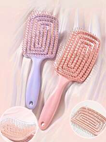 1pc Large Curved Comb, Fluffy Volumizing Teasing Brush For Long Hair, Plastic Bristle Comb Designed For All Hair Types - Soft Detangling Brush For Wet Or Dry Hair, Resin Handle - Multicolor - View 1
