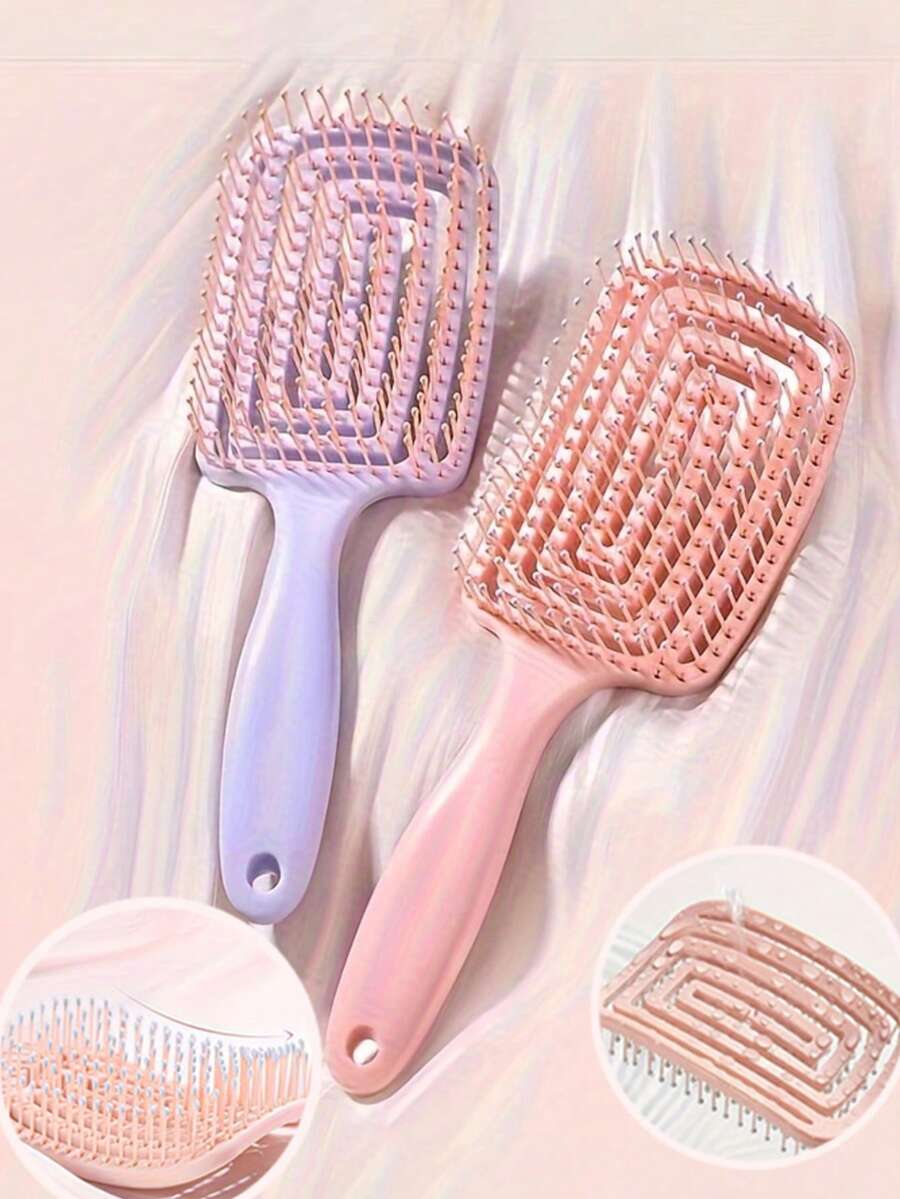 1pc Large Curved Comb, Fluffy Volumizing Teasing Brush For Long Hair, Plastic Bristle Comb Designed For All Hair Types - Soft Detangling Brush For Wet Or Dry Hair, Resin Handle - Multicolor - View 1