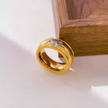 VKHK 1pc 18K Gold Plated Stainless Steel Cubic Zirconia Decorative Single Ring Suitable For Women, Daily Wear And Weddings, Gift