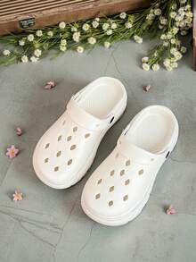 4-Season Women's Breathable Hollow Hole Slippers, EVA Material, Lightweight, Soft & Bouncy, Anti-Slip Bathroom Slides, Comfortable Sole, Fashionable Cartoon DIY Decor, Unisex Sandals And Slippers - White - View 6