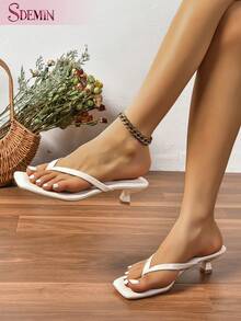 SDEMIN  Summer New Arrival Women's Solid Color Slippers, Elegant Vacation Shoes, Casual Beach High Heels Sandals, Fashionable Slip-On Heels For Dress - Màu be - Xem 5