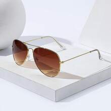 1pc Round Fashion Glasses With Ombre Gradient Color Effect, Cute Ocean Sunset Style Metal Full Frame Fashion Glasses Valentines For Summer Beach Vacation,Outdoor,Travel Shades Vintage Style Oversized Round Frame For Going Out Outfit,Back To School - 金色 - 查看 35