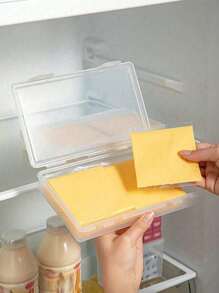 1pc Transparent Plastic Kitchen Storage Container, Suitable For Cheese, Butter And Bacon - Flip-Top Design With Multiple Compartments, Great For RV And Home Fridge/Kitchen Organization | Stackable Cheese Slicer | Durable Storage Box For Cheese