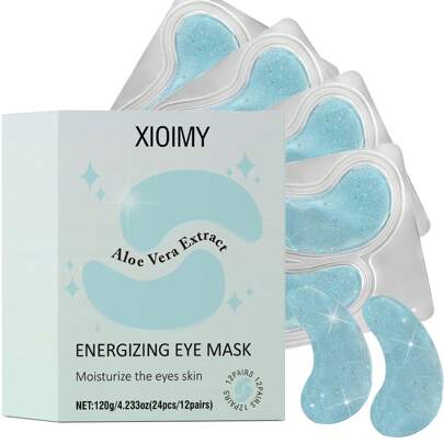 Xioimy Xioimy - Paquete de 24 mascarillas para los ojos con aloe vera, hidratación profunda y reafirmante para la piel, parches para el cuidado de los ojos bajos en alérgenos aptos para todo tipo de pieles, cuidado calmante para los ojos con extracto de aloe vera para hombres y mujeres