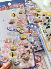 Japanese Cartoon Food Embossed Fun Stickers, Children Decoration Crystal Diamond 3D Stickers