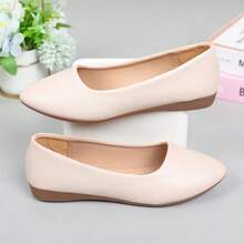 Sandalias de mujer, bailarinas planas, zapatos casuales tipo slip-on, zapatos de trabajo antideslizantes, bailarinas de punta con unicolor, suela de goma y parte superior - Beis - Ver 1