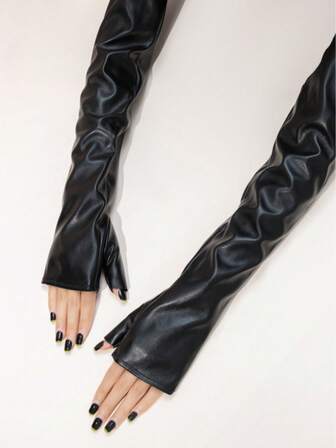 1 Piece Women's Halloween Latex Long Fingerless Gloves, Sexy Punk Costume Party Dancing Gloves