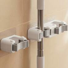 1 件壁挂式拖把架挂钩，无需钻孔浴室储物架夹式衣架 - 白色 - 查看 4