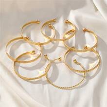 7pcs Women's Casual Daily Cuff Bracelet Set, Summer - Yellow Gold - View 2