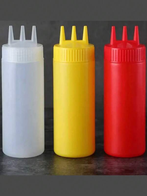 Multicolor Condiment Squeeze Bottles, Kitchen Catering Condiment Dispenser With Measurement Marks, 3-Hole Ketchup Mustard Sauce Squeeze Bottle, Salad Dressing Condiment Cream Squeeze Bottle For Kitchen Restaurant Bakery, Suitable For Sauces And Oils, Three-Hole Design For Easy Pouring, Leak-Proof Condiment Bottle