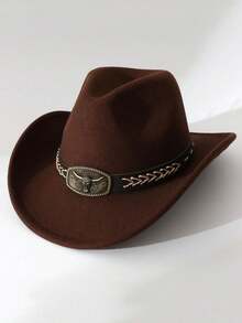 1pc Western Style Cowboy Hat With Belt & Brass Buckle - Rigid Design & Sun Protection, Suitable For Outdoor Photos, Cosplay And Halloween, For Women - Brass  Rope Topper - View 14