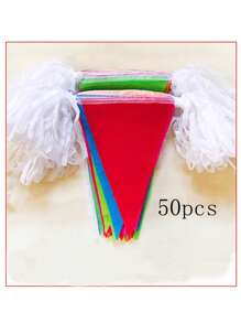 50/100/200pcs Colorful Triangle Bunting Flags - Vibrant Multicolor Pennant Garland, Polyester, Ideal For Grand Openings, Carnivals, Theme Parties, And Outdoor Celebrations, Festive Party Decorations | Celebratory Flags | Polyester Flags Banner Tapestry Room Decor Birthday Decorations