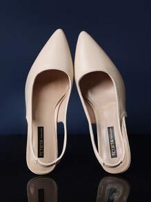 1 paire de sandales à talons hauts ivoire pour fille, en matériau PU de couleur unie, avec sangle de cheville élastique, bout pointu, talon aiguille, semelle compensée élégante, convient pour la fête, les achats, les voyages, les vacances, nouvelle arrivée d'été