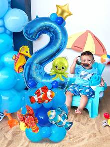 24件組海洋生日氣球套組，包含32英吋藍色數字1-9、迷你海洋動物氣球、藍色乳膠氣球，適合水下主題生日派對、男孩生日、海洋動物氣球、泳池海灘派對 - 彩色 - 查看 5