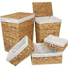 Natural Rattan Laundry Storage Basket Linen Bathroom Basket, Large - L44 X W34 X (H)56cms - White - View 4