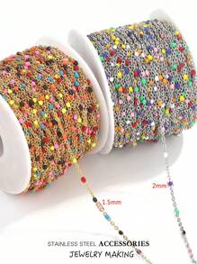 100cm Cadena de cuentas de acero inoxidable esmaltado, cadena de bolas coloridas en estilo bohemio para hacer bisutería, pulseras, collares y accesorios DIY