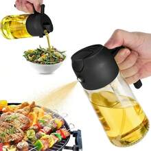1pc, 2-In-1 Spraying Oil Bottle - Pouring Oil Bottle, Large Capacity Glass Bottle, Multi-Purpose For Home Kitchen - Black - View 10