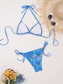 Sexy Floral Print Split Bikini 2 Pieces Set,Beach Vacation Outfits,Swimsuit,Summer Dresses For Women,Summer Clothes Women,Festival,Ibiza Outfits,Swimwear Women,Bikini Set,Swimming Costume Women,Beach Wear Women,Holiday Co Ord,Beach Dress,Bikinis For Women Sets - Multicolor - View 2