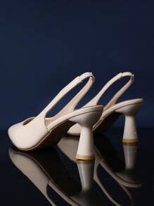 1 paire de sandales à talons hauts ivoire pour fille, en matériau PU de couleur unie, avec sangle de cheville élastique, bout pointu, talon aiguille, semelle compensée élégante, convient pour la fête, les achats, les voyages, les vacances, nouvelle arrivée d'été