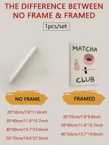 1张极简抹茶俱乐部海报，装饰海报，精美厨房墙饰，抹茶爱好者礼物，可打印海报，无框