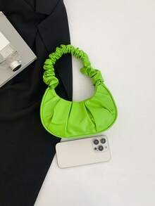 迷你时尚纯色褶皱手提包多用途女士手拿包 - 綠色 - 查看 8