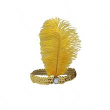 Faux Ostrich Feather Headdress With Sequins, Elastic Band, Colorful Rhinestones, Party Supplies, Headdress