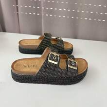 Sandales plates à plateforme pour femmes - Style bohème avec un confort agréable - Noir - Voir 4