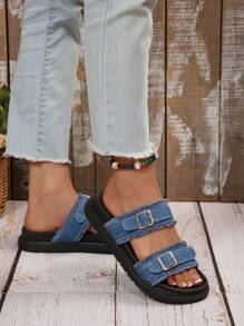 Women's Simple Slide Sandals, Beach Resort Casual Open Toe Thick Bottom Shoes, Comfortable Slip On Flat Fashion Sandals