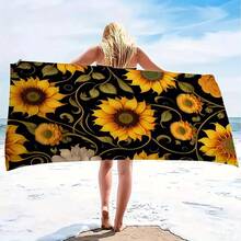 1pc Personalized Minimalist Pattern Beach Towel, Outdoor Camping Picnic Mat, Beach Holiday Shawl, Sports/Yoga Mat, All-Season Air Conditioning Blanket, Swimming Pool Quick Dry Lightweight Rectangular Towel - Yellow - View 2