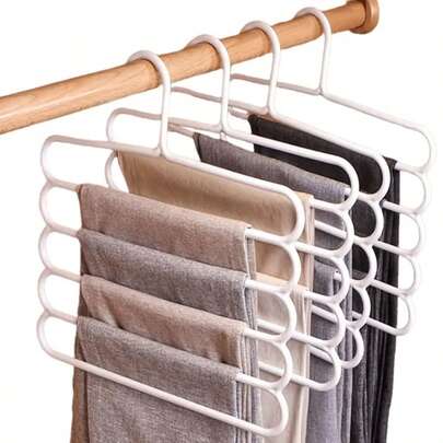 1pc 5-Tier Space Saving Pants Rack, Multipurpose Wardrobe Storage Organizer, Plastic Pant Hanger, For Pants, Jeans, Skirts, Scarves, Bedroom Closet And Balcony Drying, Home Decor Accessories, Suitable For Pants, Skirts, Scarves, Home Storage, Home Decor, Father's Day Gift, Back To School Dorm Necessity, Apartment, Home Essential (Random Style)