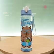1pc 700ml/23.6oz Cute Cartoon Bear 3D Print Plastic Water Cup With Straw, Children Portable Mug With One-Click Flip Cover, Suitable For Outdoor Sports, Camping, Yoga, Picnics, School