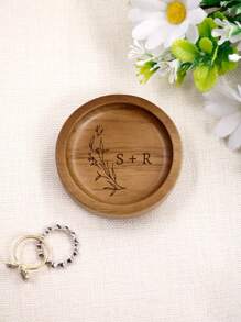 1/2Pcs Custom Round Wood Ring Dish, Personalized Engraved Text Engagement Ring Holder, Wedding Ring Dish, Wedding Gift, Newlywed Gifts, Anniversary Gifts, Gift For Mom, For Unique Gifts For Wedding, Valentine's Day, Suitable For Him/Her, Boyfriend, Girlfriend, Couple, Wife, Husband, Family, Bestie, Colleague