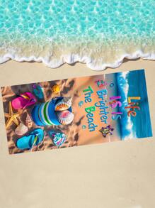 1pc Deep Sea Coral Turtle Pattern Beach Towel, Colorful Deer, Patterned With Colorful Hat Dog, Tropical Sunset Palm Tree Surfboard, Creating A Dreamy Ambiance, Tropical Coastal Scenery, Suitable For Swimming Pool, Bathing, Travel And Camping Beach Essentials