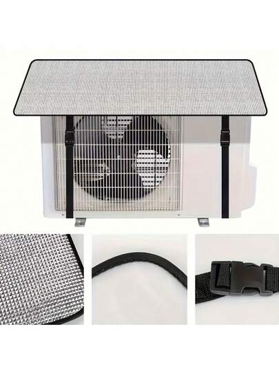 Durable Flame Retardant Air Conditioner Cover, With Safety Buckle, Waterproof Sunshade, Easy Installation, Silver, Polyester Fiber Blend Suitable For Outdoor Furniture Protection! (Product Is Packaged With Creases, As Shown In The Image)