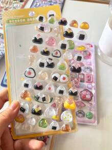 Japanese Cartoon Food Embossed Fun Stickers, Children Decoration Crystal Diamond 3D Stickers