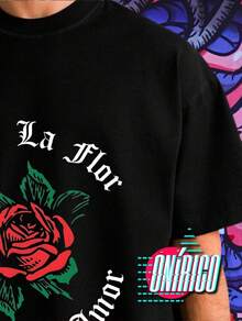 Playera oversize Como la flor Selena  Letras  Rosa  Floral    Algodón      playera impresa    primavera verano - Negro - Ver 2