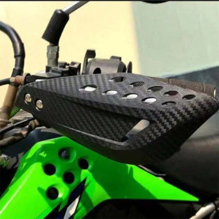 Off-Road Motorcycle Hand Guards - Dual-Sided Carbon Fiber Look, PP Protective Shields With Brake Lever Cutouts, Wind Protection For Dirt Bikes, Easy Installation - Black - View 1